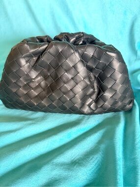 Bottega Veneta Black Intrecciato Woven Leather Clutch